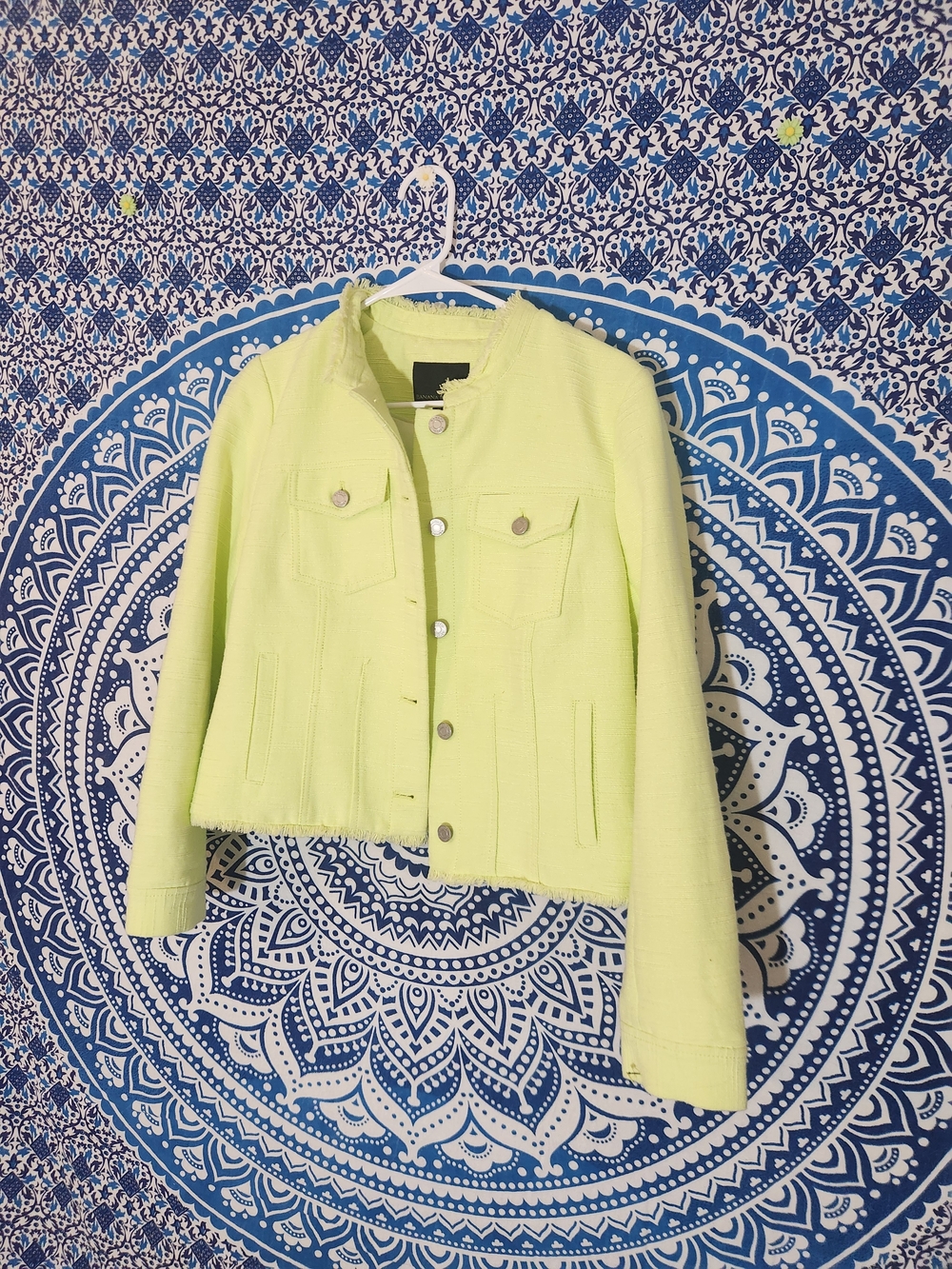 Banana Republic Lime Green Textured Button-Front Jean Jacket